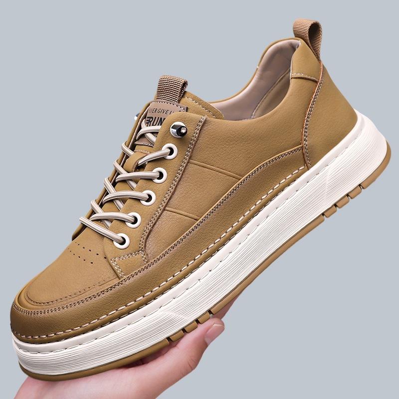 Solid Color Lace Designer Board Shoes for Men Spring Autumn Fashion Casual Shoes Male Retro New Leather Sneakers Man