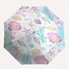 Seashell Pattern Automatic Folding Umbrella  Simple 8 Rib Design, Bright Cartoon Pattern, Durable Iron Frame, Suitable For Travel, Outdoor,