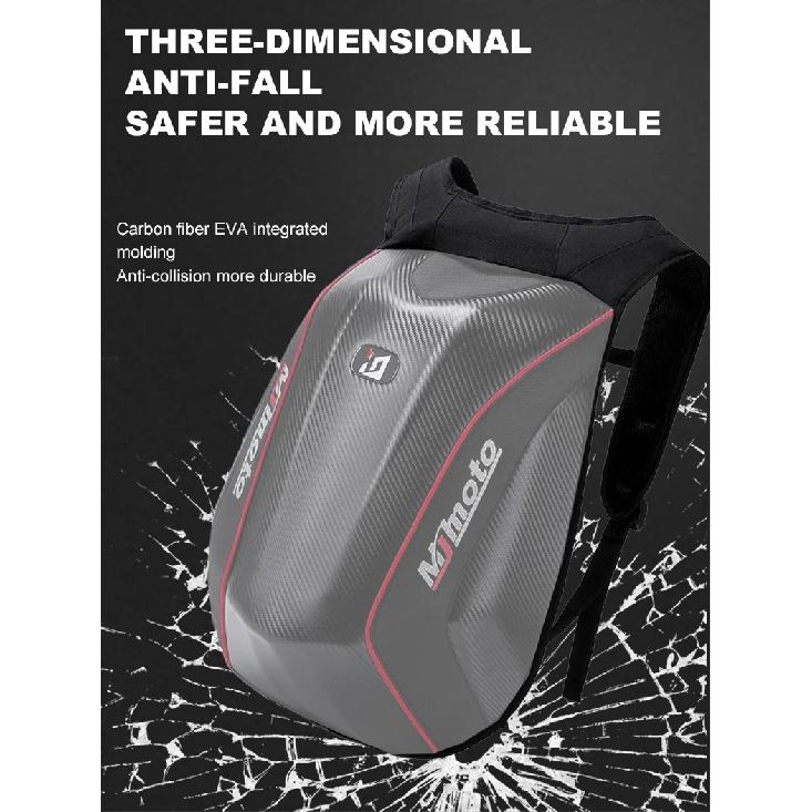 Carbon Fiber Motorcycle Backpack Motocross Helmet Bag Waterproof Motorsport Riding Backpack Expandable Hard Shell Bag Reflective