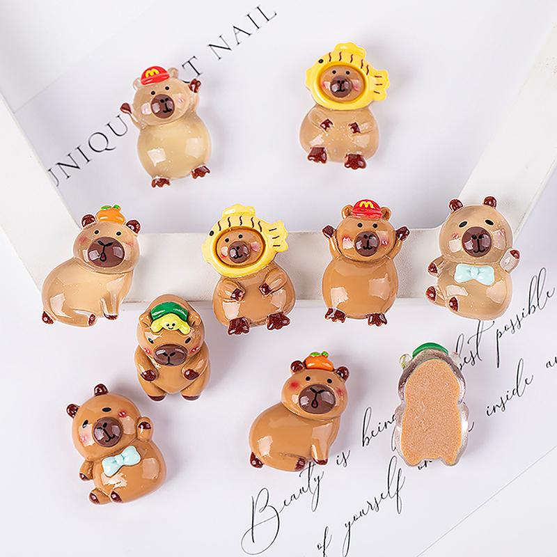 5 bucăți Kawaii din desene animate Capybara Breloc din rășină Luminos Flatback Animal Breloc Pandantiv Diy Bijuterii