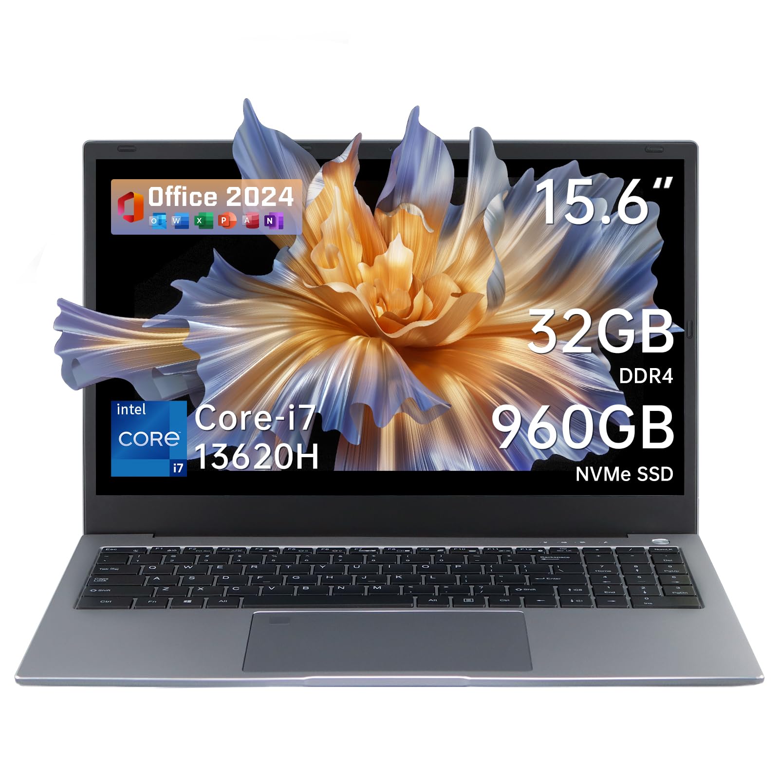 

OFFICE Gaming Laptop with 10 Cores and 16 Threads to 32GB DDR4 NvMe Fingerprint Windows 11 Perfect for Working from Video and Gaming i7 13th 32GB RAM сірий колір