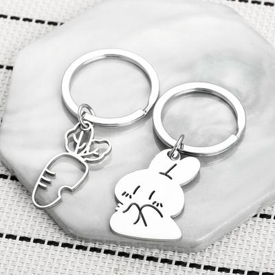 Rabbit Carrot Stainless Steel Keychain Lovely Cartoon Design Fashion Couple Keyring Practical Student Backpack Pendant