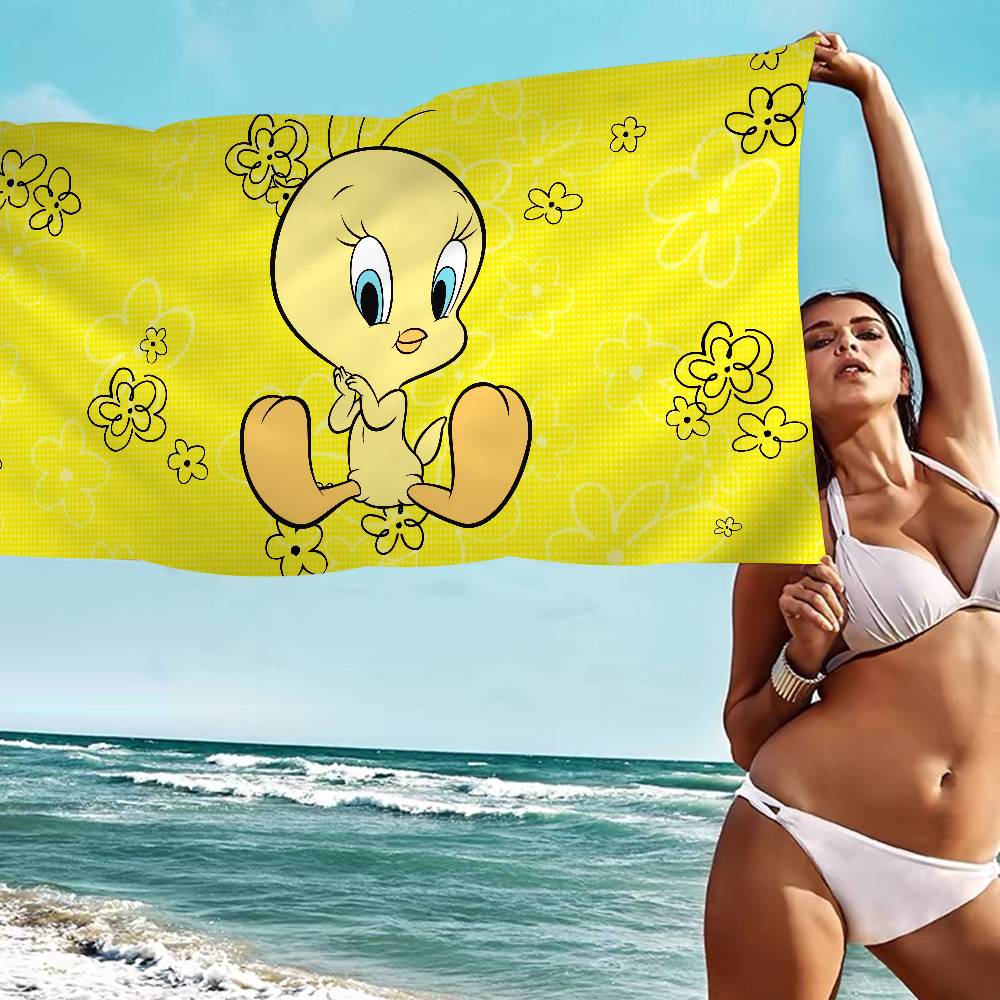 Yellow Cartoon T-Tweetys Bird Microfiber Blanket Quick Drying Beach Towels Oversized Printing Super Absorbent Pool Towel Blanket