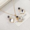Korean Geometric Square Jewelry Set: S925 Silver Needle Minimalist Earrings & Necklace with Inlaid Diamonds