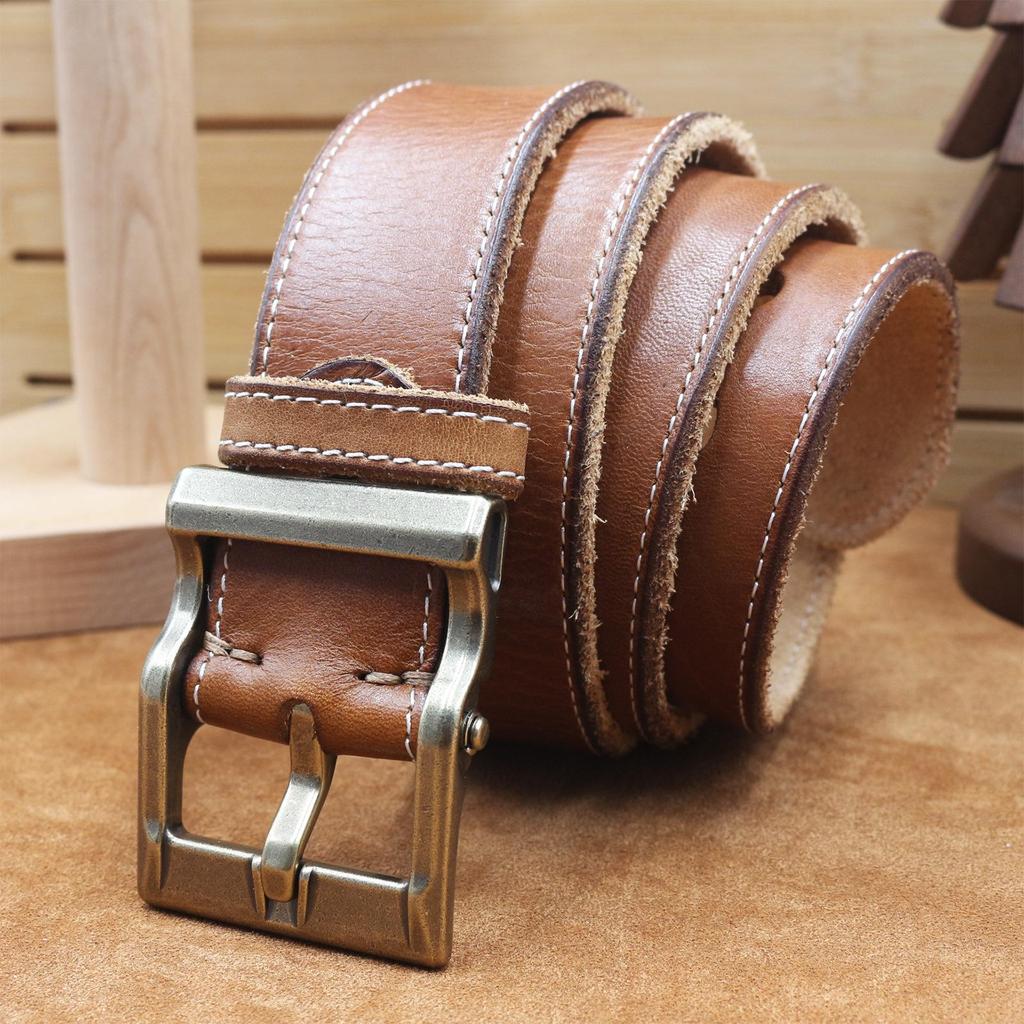 Men's Retro Hand-Stitched Washed Leather Belt - 100% Top Layer Cowhide, Business Casual, Creative Design