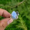 Stackable Flower Adjustable Ring 925 Silver Natural Owyhee Blue Opal