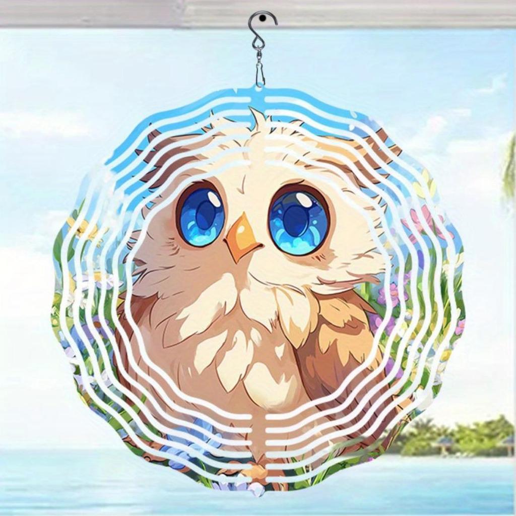 Cute Cartoon Owl 2D Metal Wind Spinner Outdoor Garden Decor Hanging Ornament for Thanksgiving Christmas Patio Decor No Electricity