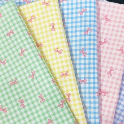 Checked Cotton Fabric 150cm Width Soft Peach Skin Bowknot Print for Breathable Summer Dress Shirt Pajama Homewear Kids Apparels