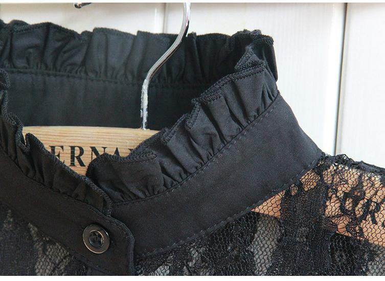 Korean Style Women's Lace Ruffle Collar Shirt for Spring and Autumn