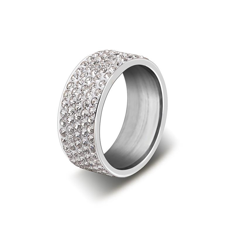 

Европейско-американская мода кольцо из титановой стали с цирконием: Дизайн с пятью рядами бриллиантов, Преувеличенный парный стиль из нержавеющей стали Size 10