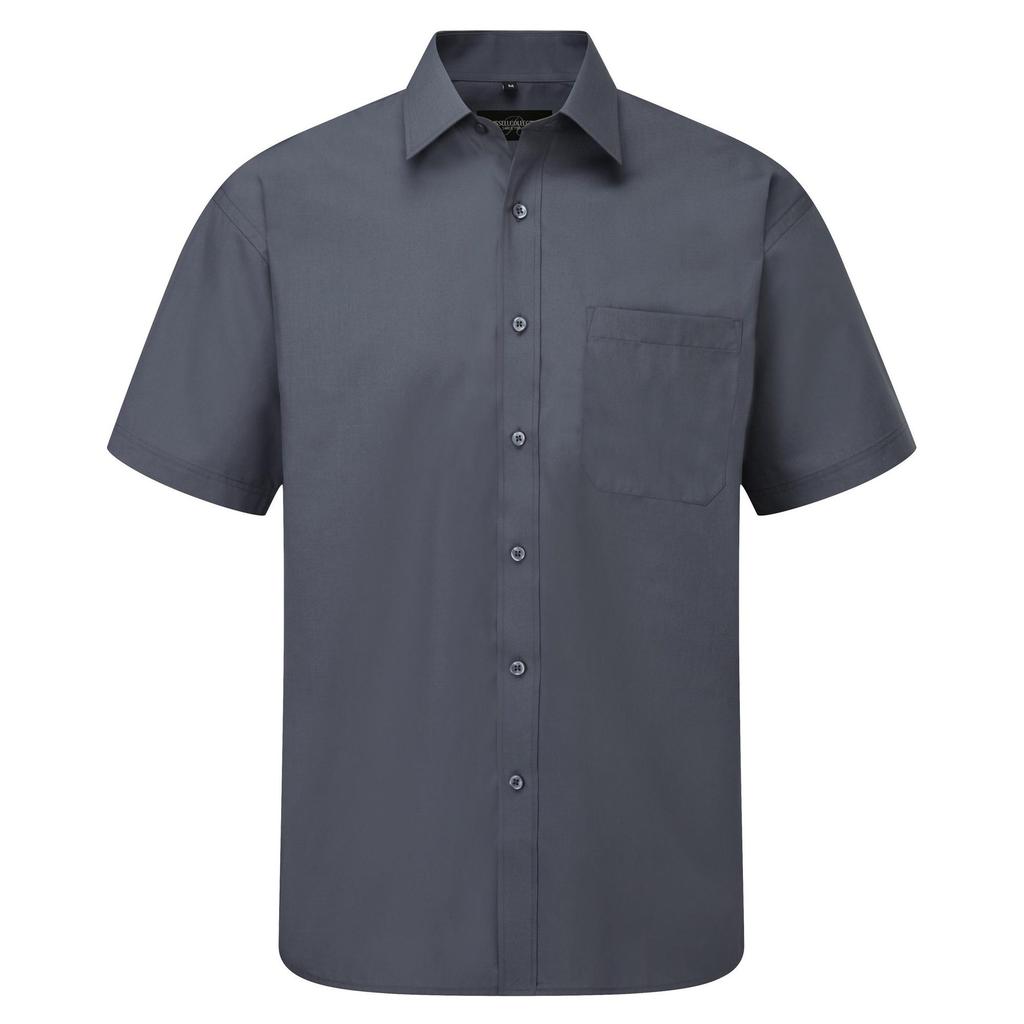 Russell Collection Mens Short Sleeve Poly-Cotton Easy Care Poplin Shirt