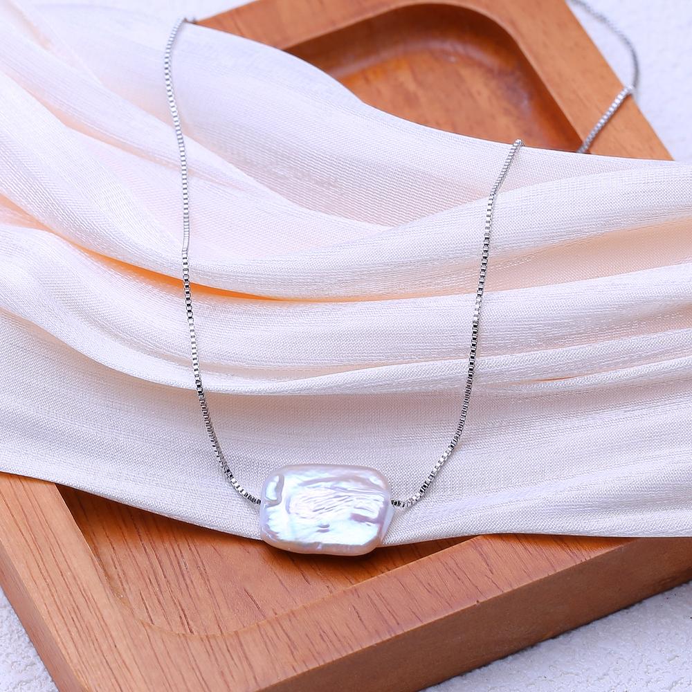 LSOOYH Natural Freshwater Big Baroque Pearl Pendant Classic Silver Color Pendant Necklaces For Women Girl Birthday Gift