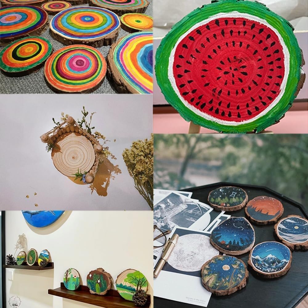 MUYYIKA Natural Pine Wood Slices, DIY Parts, Craft Supplies, Discs, Cup Mats, Keepsakes, Photography Decorations, Set of 4 (8-9cm Diameter, 1cm Thick)