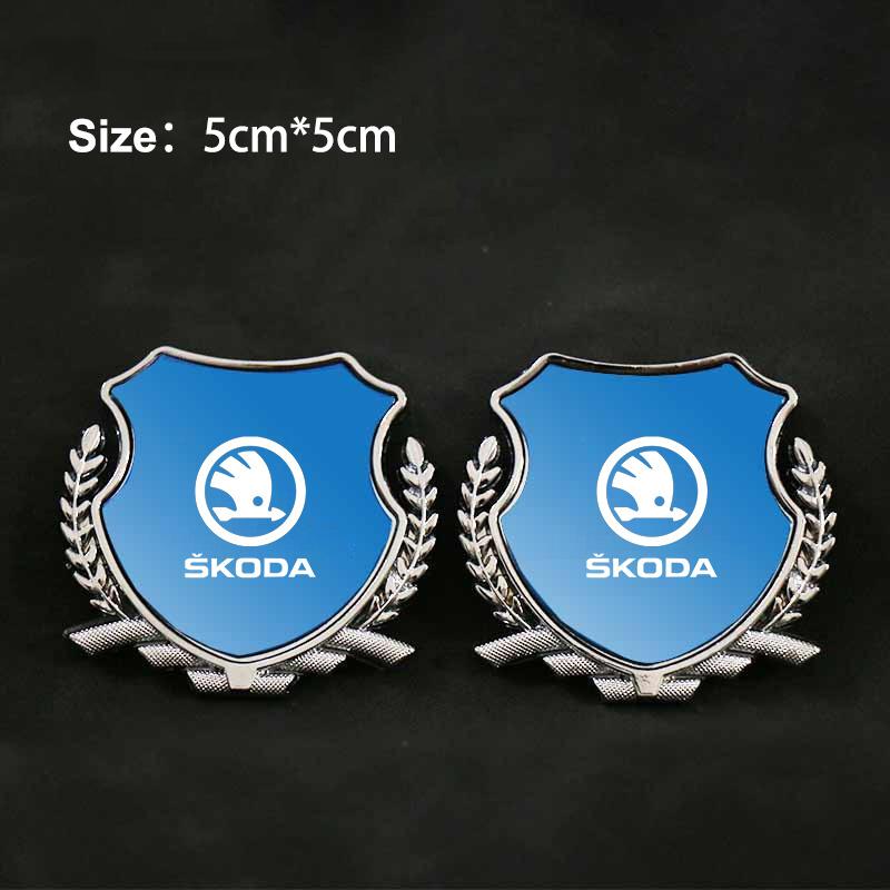 HGWE4 2Pcs 3D Metal Alloy Car Decals Badge Stickers Side Window Emblem Exterior Accessories For Skoda Octavia Fabia Rapid Yeti Kodiaq