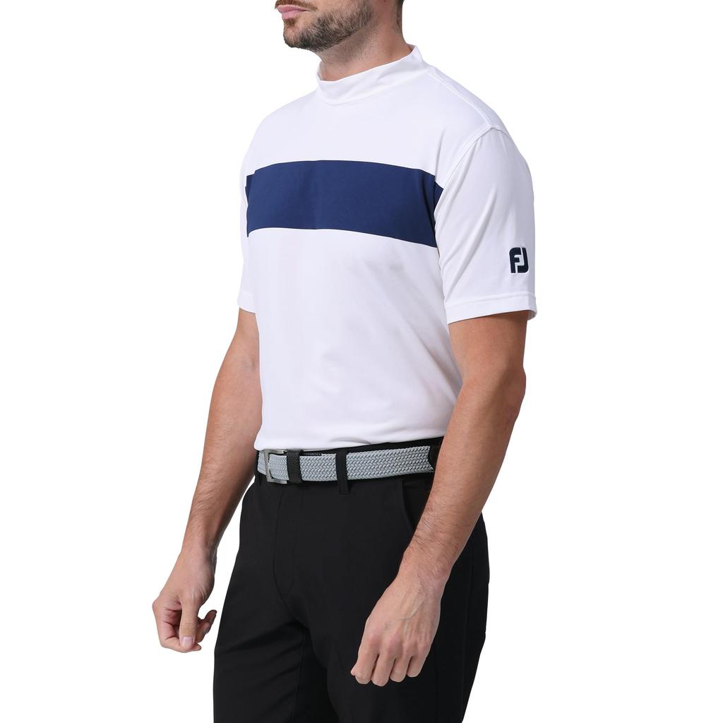 FootJoy Men's White Chest Line Short Sleeve Mock Neck Shirt, Size XL (FJ-S24-S23, 81776-XL)