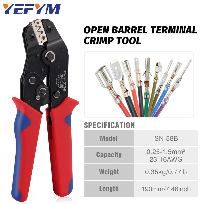 Non-insulated 23-16 AWG Open Barrel Crimping Tool 0.25-1.5mm², Ratcheting Crimper for Dupont Molex JST TE Terminals & EPC PCIE SATA Pins - SN-58B
