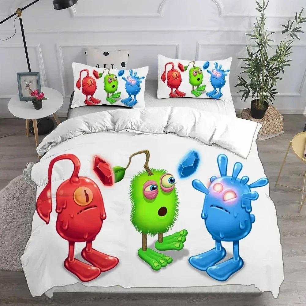 Anime My Singing Monsters Video Game Cartoon Printed Bed Set Duvet Cover Pillowcase Bedding Set Bed Linen Sheet Quilt Full Size