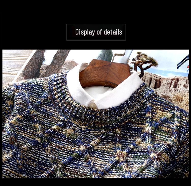 Winter 2025 Men's Korean Style Slim Fit Diamond Pattern Round Neck Pullover Knitwear