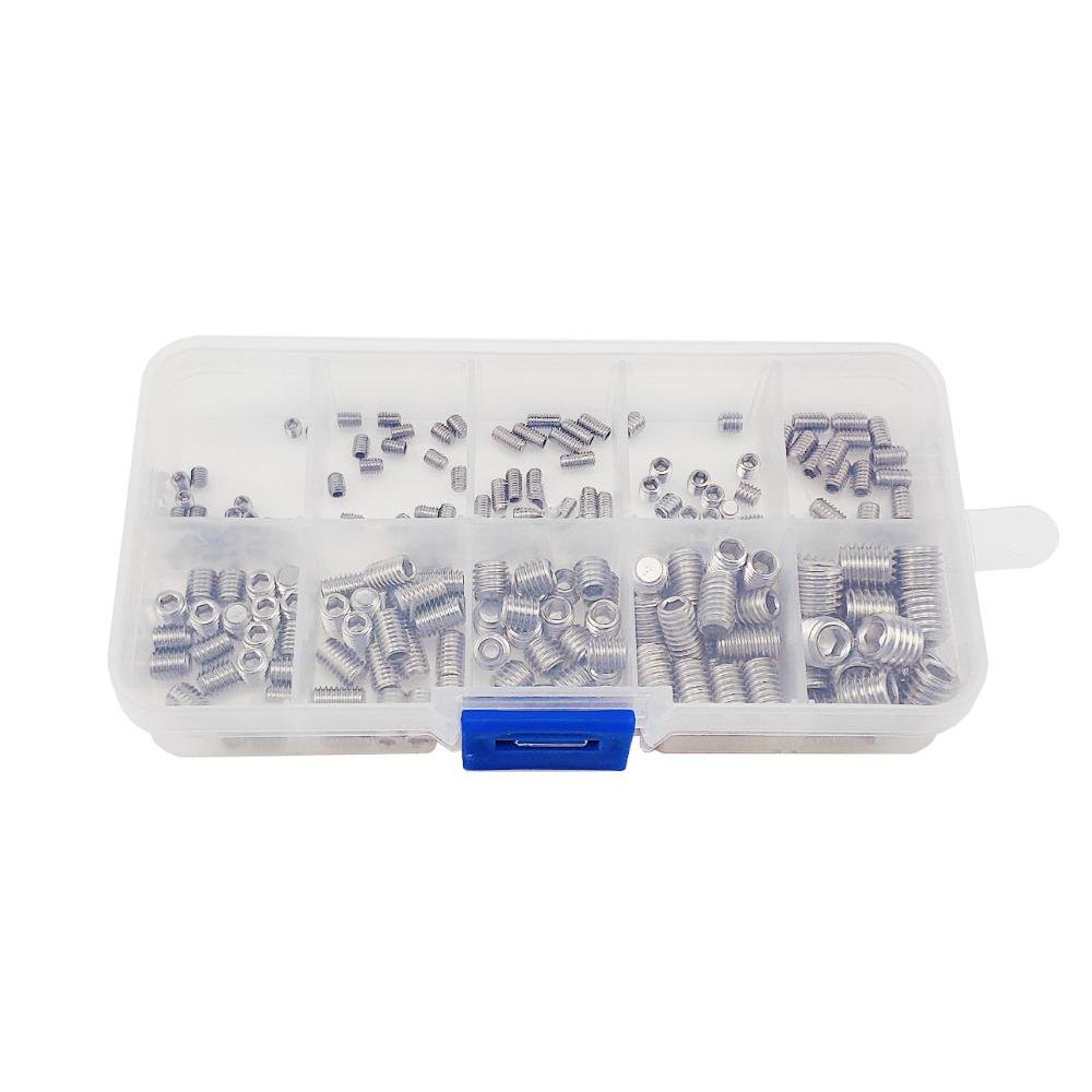 200pcs 10 Size Allen Head Socket 304 Stainless Steel Drive Cup-Point Set Grub Screws  Machine Meter