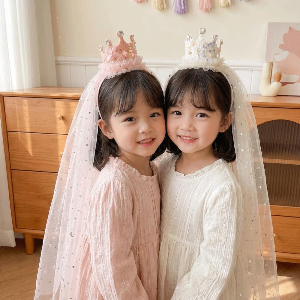 Cute Sparkly Tulle Headbands Pink White Hair Accessories Fashion Princess Crown Veil Dress Up