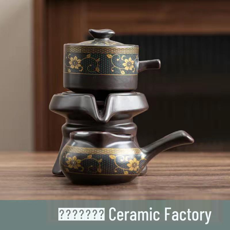 Home Tea Set: Anti-Scald Teapot, Ceramic Gongfu Cups, Stone Mill Semi-Automatic Brewer