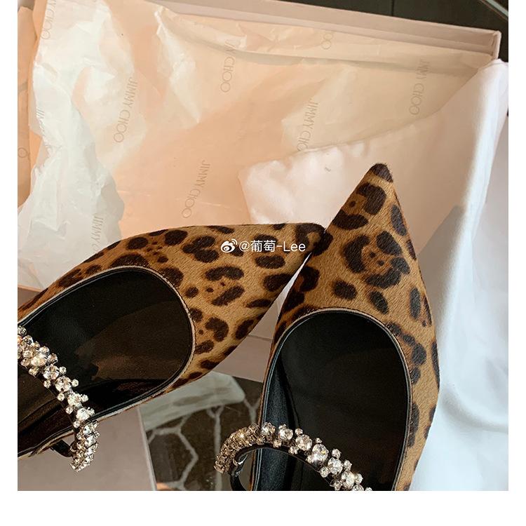 Sheepskin Version~ Grape Mother Same Leather French Pointed Sparkling Rhinestone Mary Jane Shoes Women's Versatile Shallow Mouth Single Shoes