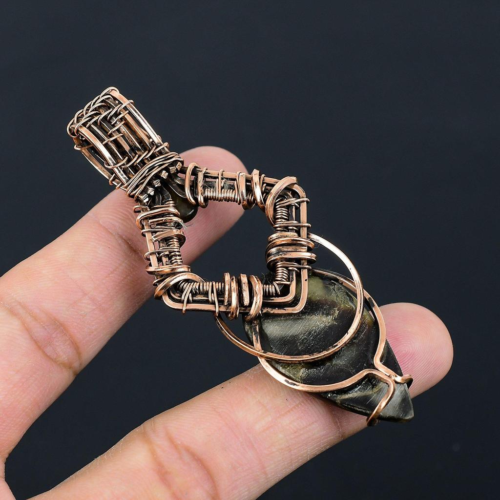 Σεπτάριας, Λαβραδορίτης πολύτιμος λίθος Χειροποίητο Κρεμαστό κόσμημα τυλιγμένο με καθαρό χάλκινο σύρμα για δώρο