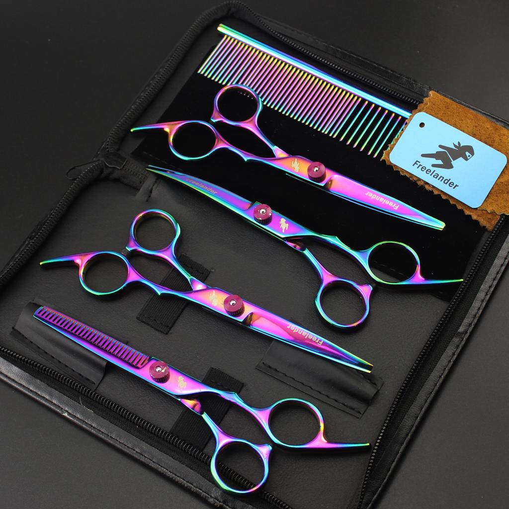 6.0 inch, color, purple 4-pack, pet grooming scissors, straight scissors, curved scissors, set.