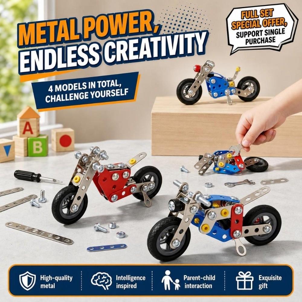 Mini‑Sized Metal Building Toy Detachable Assembly Puzzle Toy Fun Motorcycle Model Kit  Educational