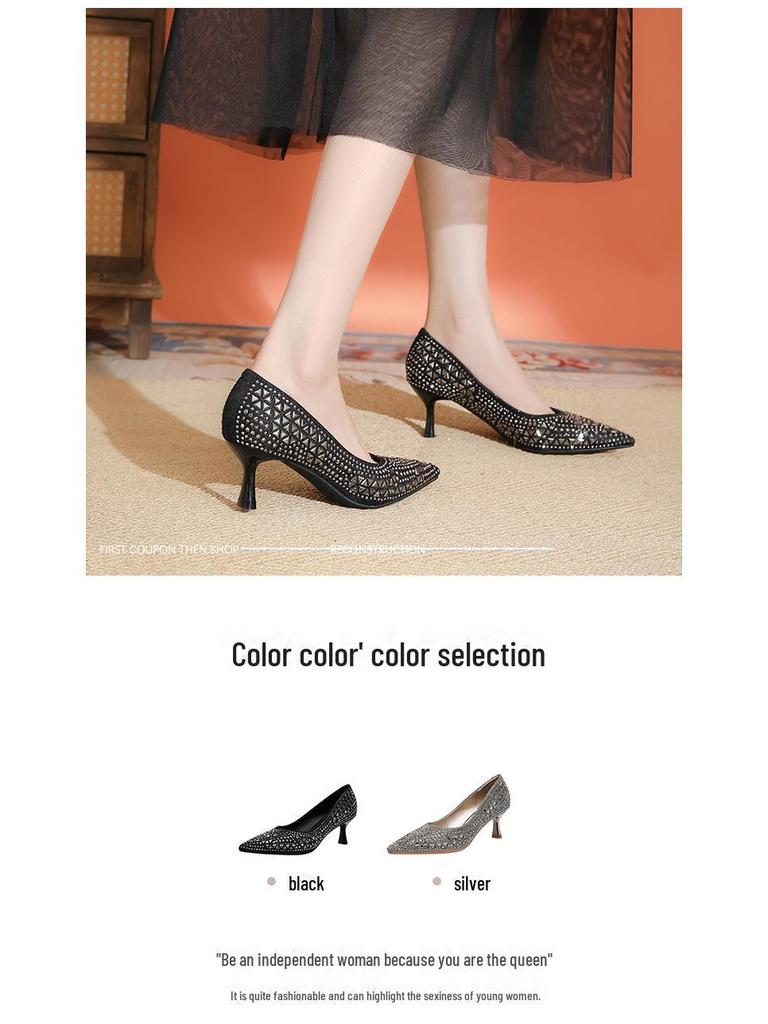Women's Pointed Rhinestone Stiletto High Heels - Comfortable, Elegant Evening Shoes