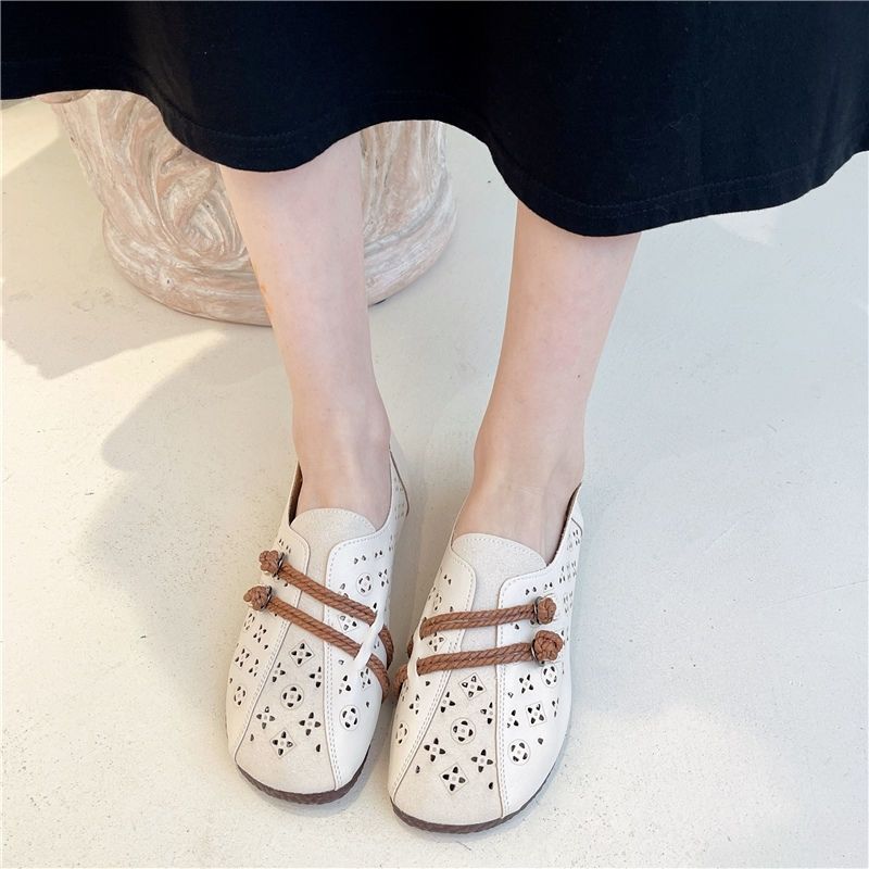2024 Newly Square Toe Women's Flats Designer Cutout Shoes Ladies Wide Fit Soft Leather Moccasins Female Driving Sneakers