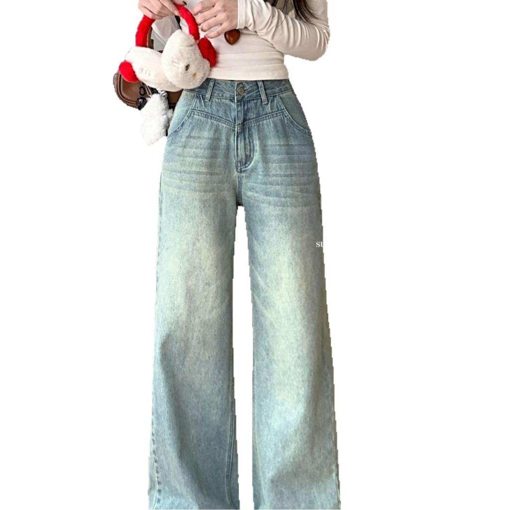 Spring High-Waist Light Color Wide-Leg Jeans for Pear-Shaped Women