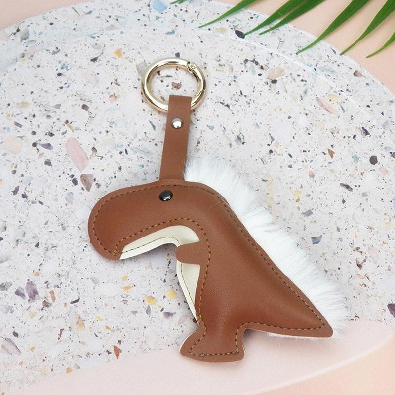 Frauen Mädchen Anhänger Kreative Schlüssel Ringe Halter Niedlichen Cartoon Dinosaurier Tasche Dekorationen PU Leder Dekorative Geschenk Zubehör