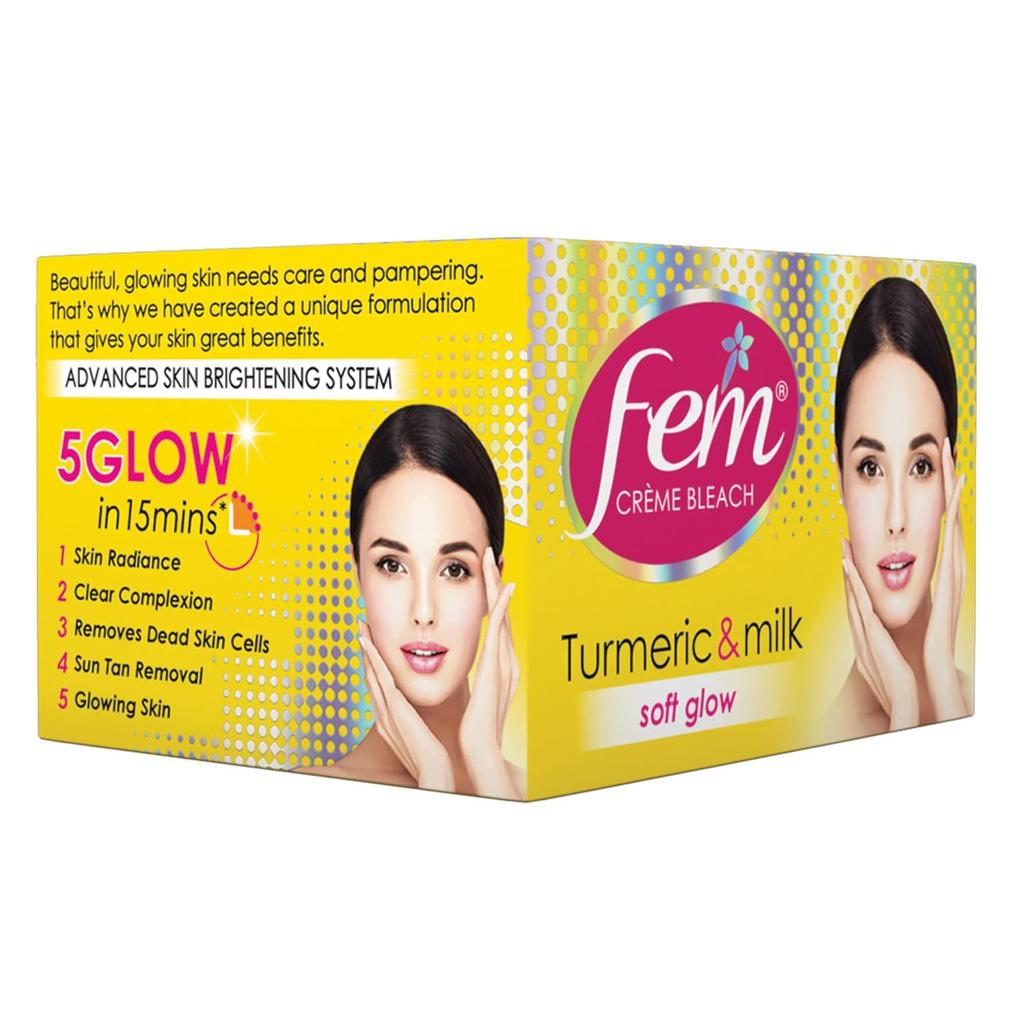 FEM Turmeric Herbal Bleach 24g | Gentle Skin Brightening Cream With Turmeric & Milk | Reduces Dark Spots & Evens Skin Tone