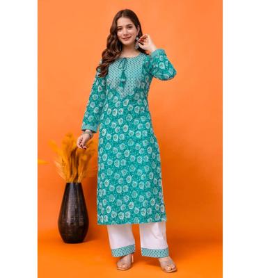 Women Cotton Blend Kurta Pant Set Top Tunic Designer Party Wear Kurti