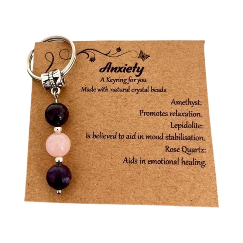 Sister Birthday Gift Set Agate Stone Keychain With Sentimental Message Card and Beaded Bracelet for Women