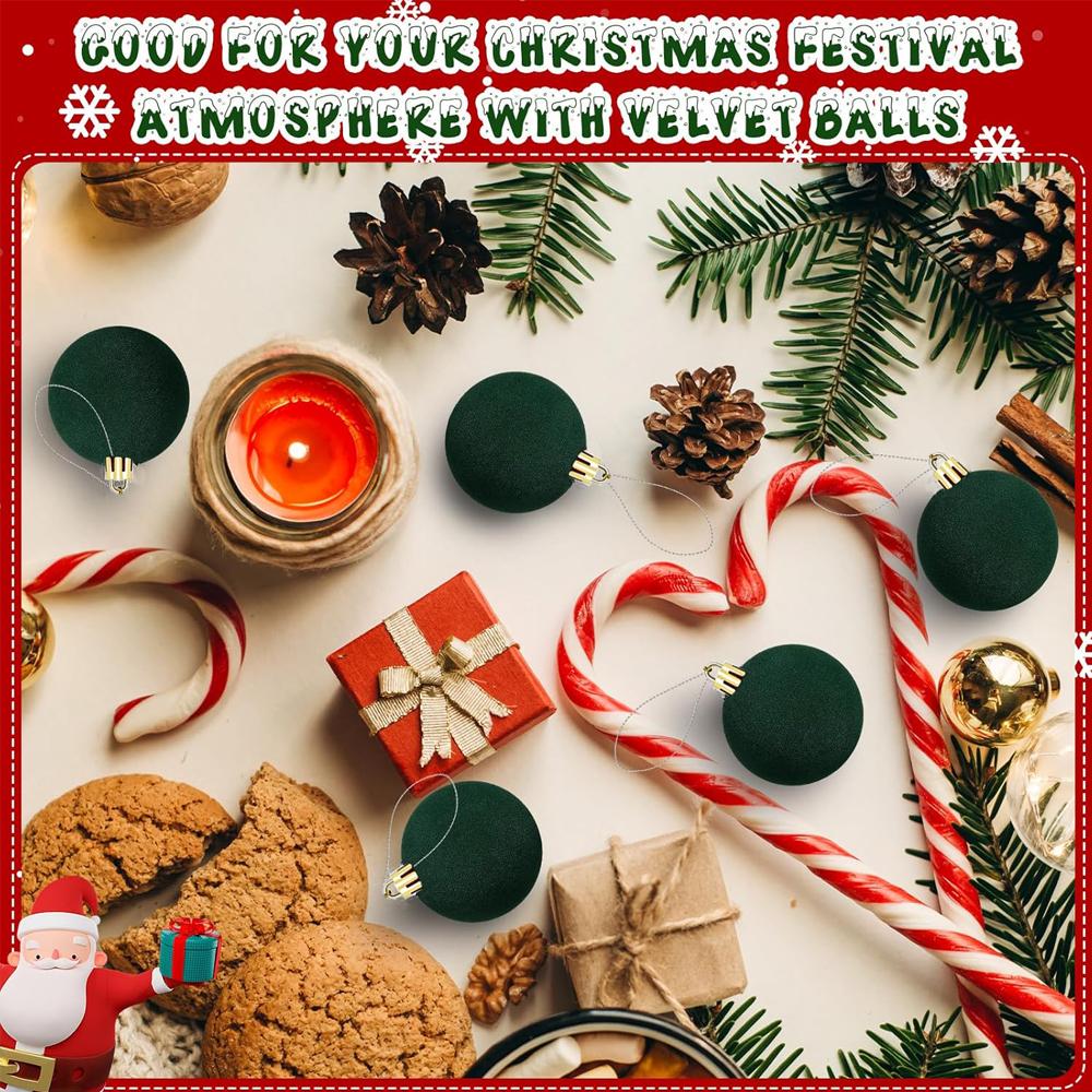 6pcs 5cm Velvet Christmas Tree Ornaments Plush Flocked Hanging Balls for Holiday Decor, Christmas Decoration Xmas Clearance