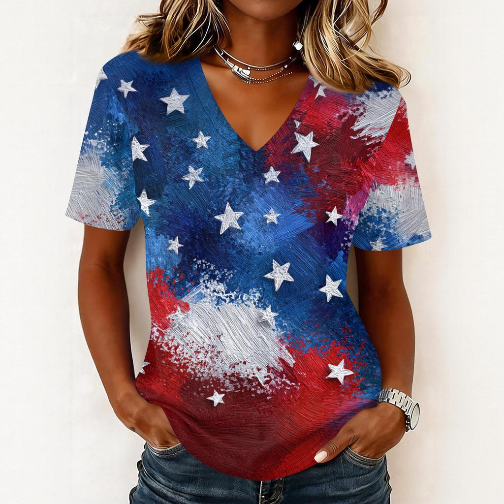 Shirts For Women Trendy V Neck T Shirts Casual Printed Blouse Tops For Women