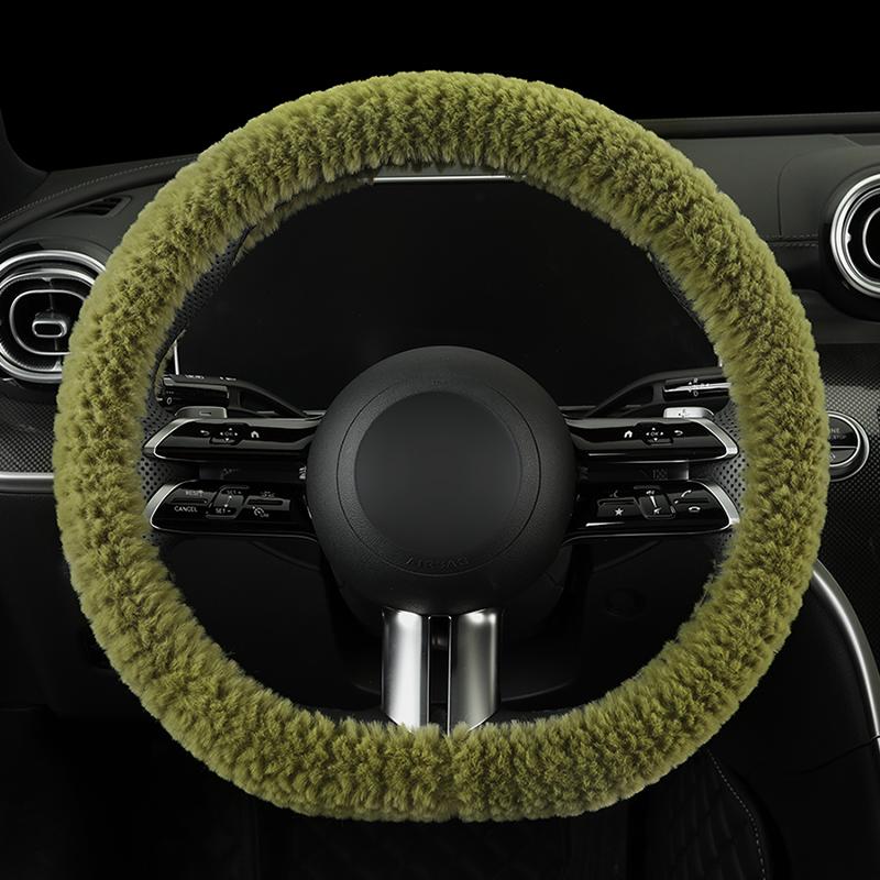 Winter Kunstmink Auto Lenkradbezug, Runde/D-Form Optionen, Weich Bequem und Warm, Passend für 14,5-15 Zoll Lenkräder