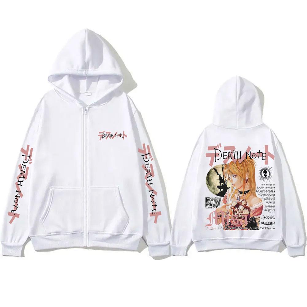 Japanischer Anime Death Note Misa Reißverschluss-Hoodie Herren Damen Lässig Übergroße Baumwoll-Reißverschlussjacke Unisex Vintage Reißverschluss-Sweatshirt