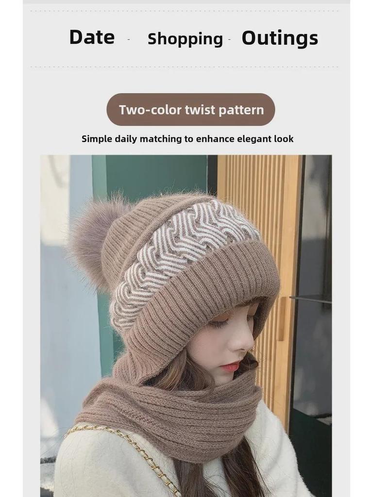 Women's Korean Style Wool Hat & Scarf Set – Cute, Cold-Proof, Ear & Neck Protection for Autumn/Winter