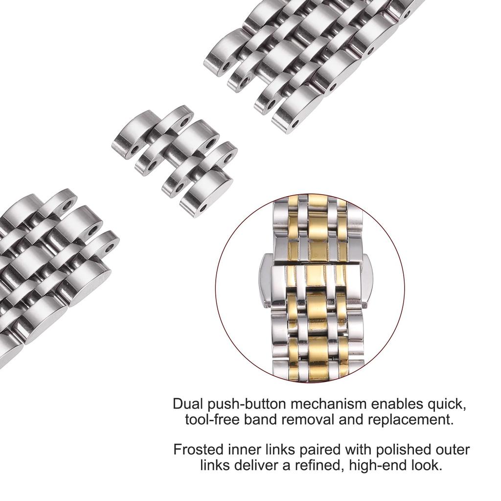[uxcell] Stainless Steel 12mm Quick Release Metal Band, Hinged Clasp, High-Polished Finish, Replacement Watch Strap with Removal Tool, Men's &