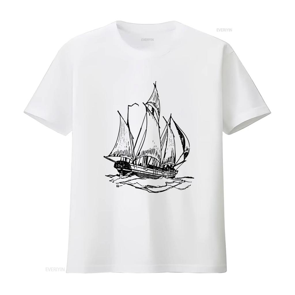 Classic Vintage Schooner Boat Print Sailing Ship T Shirt for Nautical Yachting Sailor Seaman V