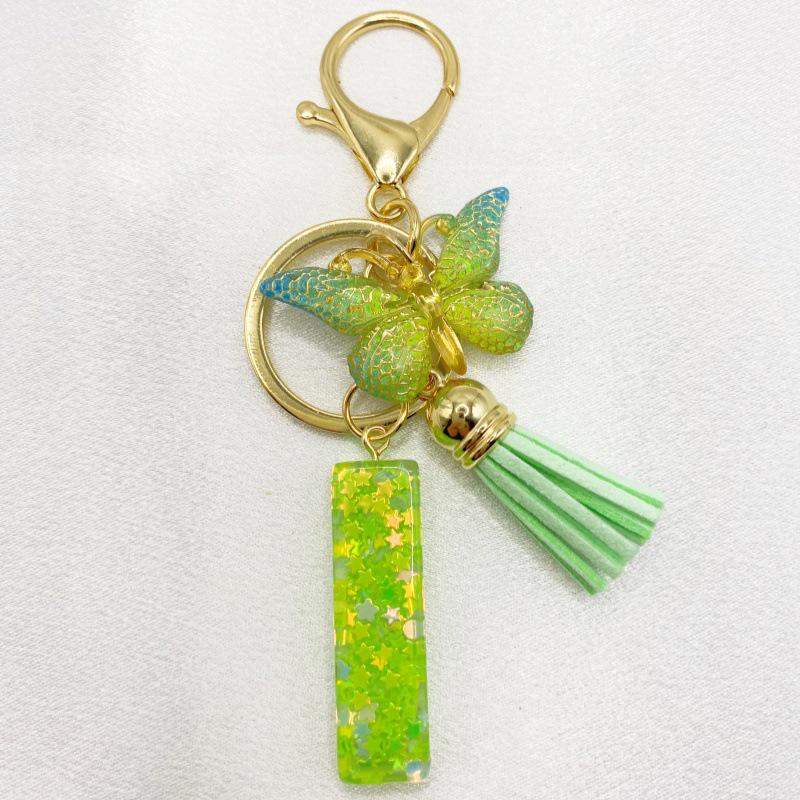 26-Letter Alphabet Resin Keychain with Star Sequins & Tassel Charm