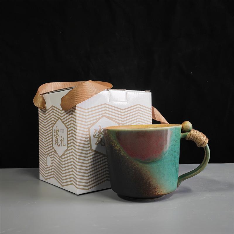 Cană de cafea retro creativă din ceramică grosieră, lucrată manual, cadou, cană ceramică, cutie cadou, pachet cadou de valoare ridicată