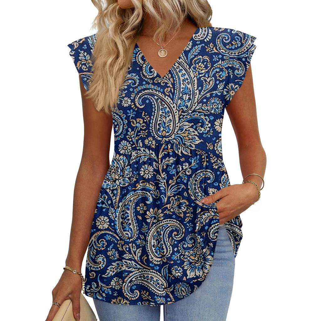 Womens Tops Fashionable V-neck Ruffled Sleeve Short-sleeved T-shirt Business Blouses
