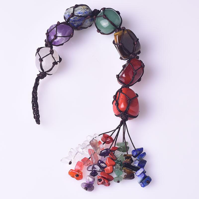 7 Chakra Crystal Car Hanging Ornament Natural Tumbled Gemstone Macrame Healing Tassel Feng Shui Good Luck Car Charm