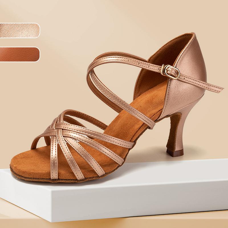 PU Leather Dance Shoes Women's Ballroom Party Latin Tango Cha High Heel Dance Shoes Heeled 7.5CM