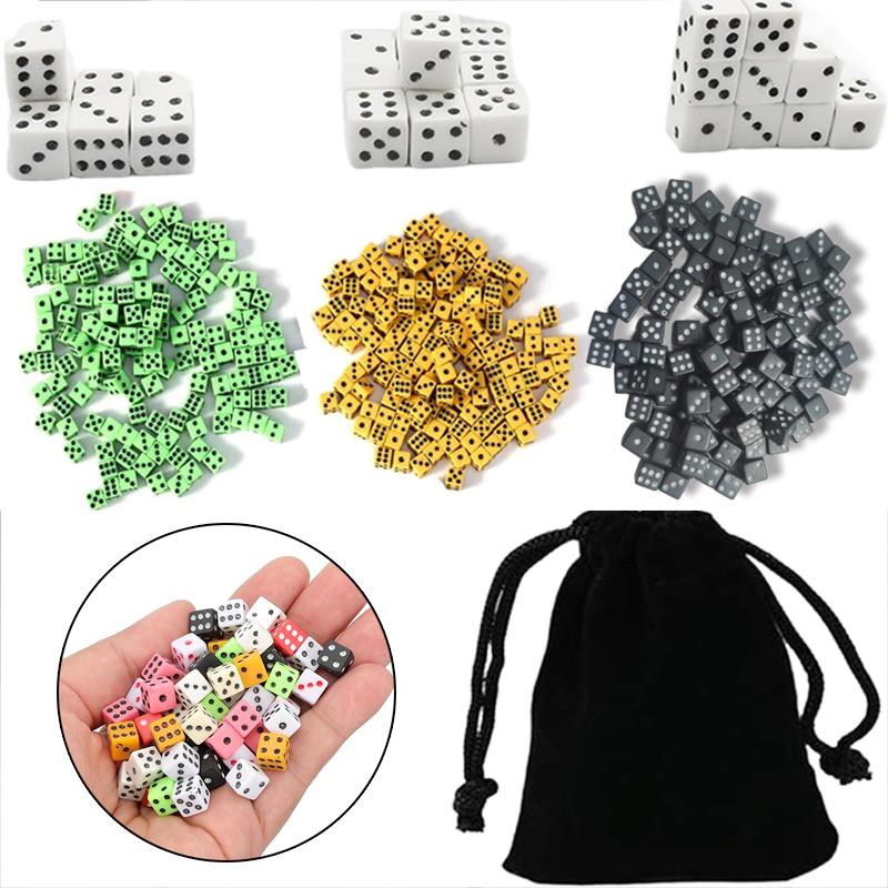 500pcs Mini Dice 8mm Acrylic 6-sided with bag for Party Leisure and Entertainment Gambling Props Chessboard Game Accessories TMZ
