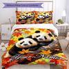 3PC Custom Name Autumn Panda Pair Bedding Set Duvet Cover Closure Includes 1 Duvet Cover & 2 Pillowcases for Bedroom